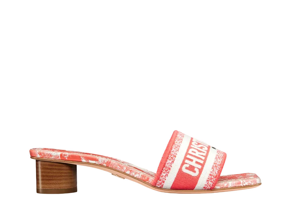 Dior Women's Dioriviera Dway Heeled Slide Toile de Jouy Sauvage Embroidered Cotton "Coral"