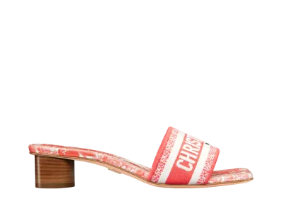 Dior Women's Dioriviera Dway Heeled Slide Toile de Jouy Sauvage Embroidered Cotton "Coral"
