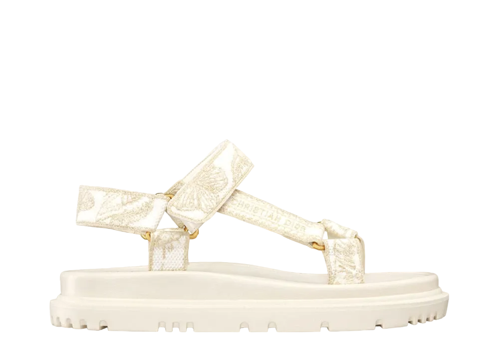 Dior D-Wave Sandal Gradient Butterflies Embroidered Cotton with Metallic Thread White/Gold