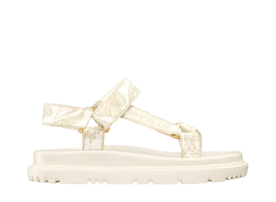 Dior D-Wave Sandal Gradient Butterflies Embroidered Cotton with Metallic Thread White/Gold