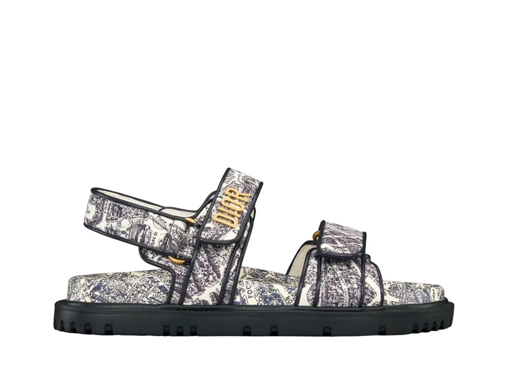 Dior Dioract Sandal Technical Fabric with Plan de Paris Print "White/Navy Blue"