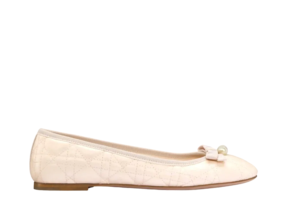 Dior WMNS Ballet Flat Quilted Cannage Calfskin "Quartz Pink"