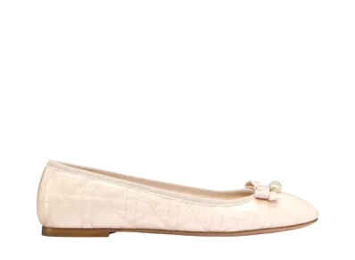 Dior WMNS Ballet Flat Quilted Cannage Calfskin "Quartz Pink"