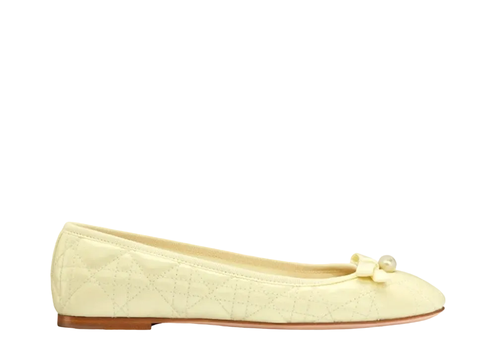 Dior WMNS Ballet Flat Quilted Cannage Calfskin "Pastel Yellow"