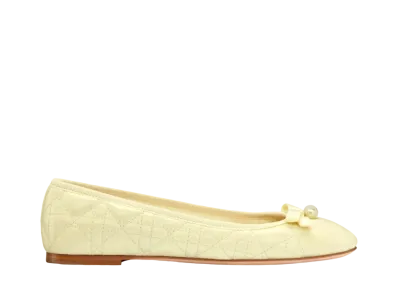 Dior WMNS Ballet Flat Quilted Cannage Calfskin "Pastel Yellow"