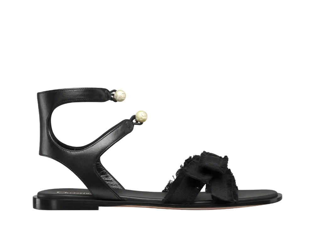 Dior Adiorable Sandal Calfskin and Fringed Grosgrain "Black"