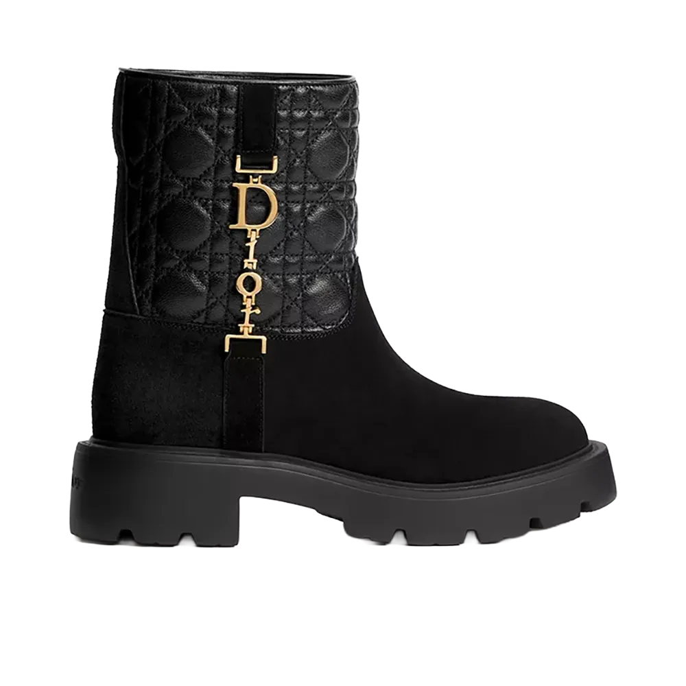 Dior Women's DiorAlps Diorly Short Boots Suede Calfskin Cannage Quilted Lambskin "Black"