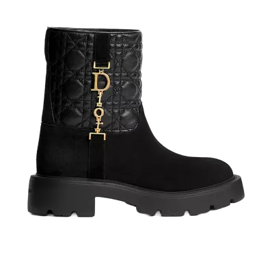 Dior Women's DiorAlps Diorly Short Boots Suede Calfskin Cannage Quilted Lambskin "Black"