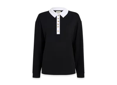 KHAITE Women's Faithful Silk Polo With Contrast Collar "Black/White"