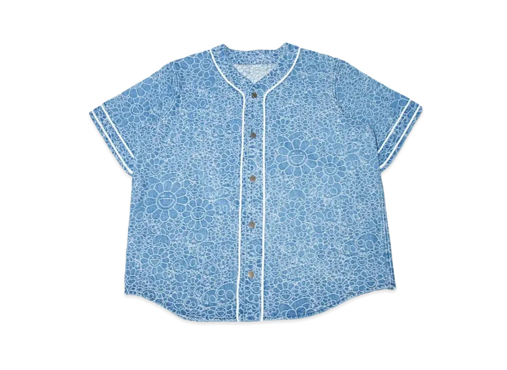 Takashi Murakami Flowers & Skulls Jacquard Denim Base Ball shirt "Indigo"