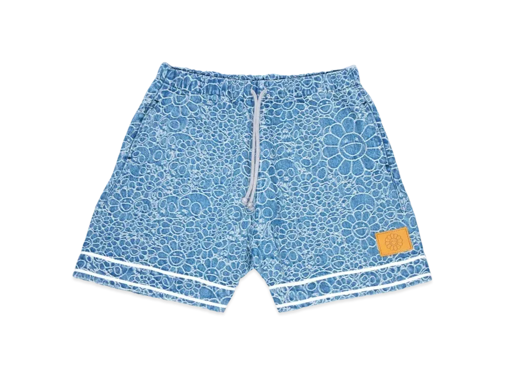 Takashi Murakami Flowers & Skulls Jacquard Denim short pants "Indigo"