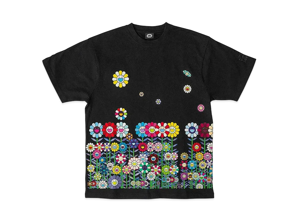 村上隆 もののけ京都 半袖Tシャツ 金色の空の夏のお花畑 "ブラック"