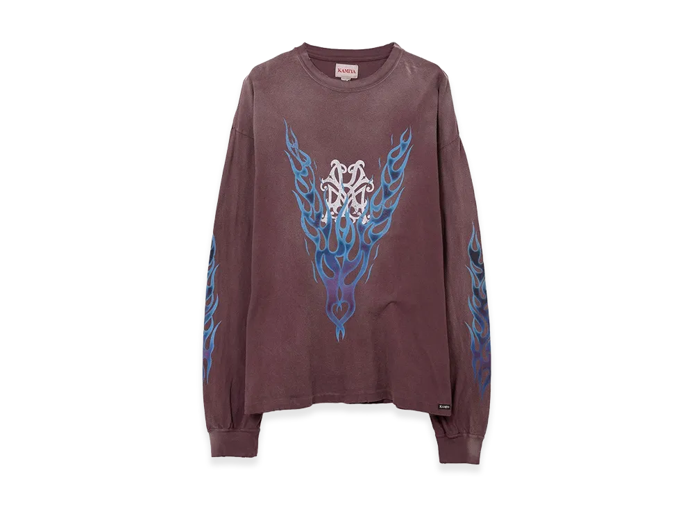 KAMIYA KMY-FIRE Distressed L/S Tee "Brown"