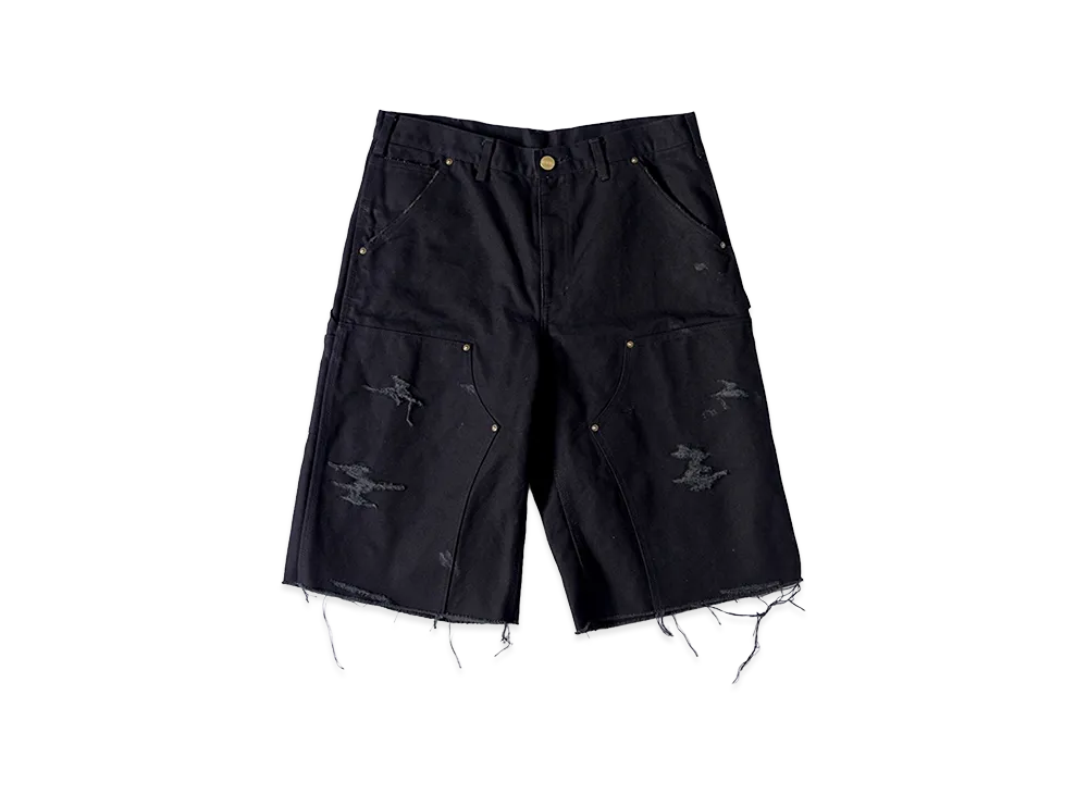 KAMIYA Boro Duck Painter Wide Bermuda Pants "Black"