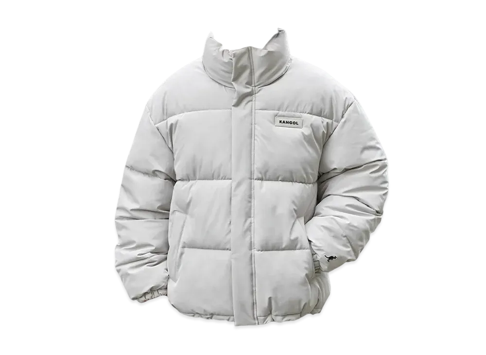 KANGOL Big Silhouette Rubber Name High Neck Volume Sleeve Padded Jacket "Light Grey"