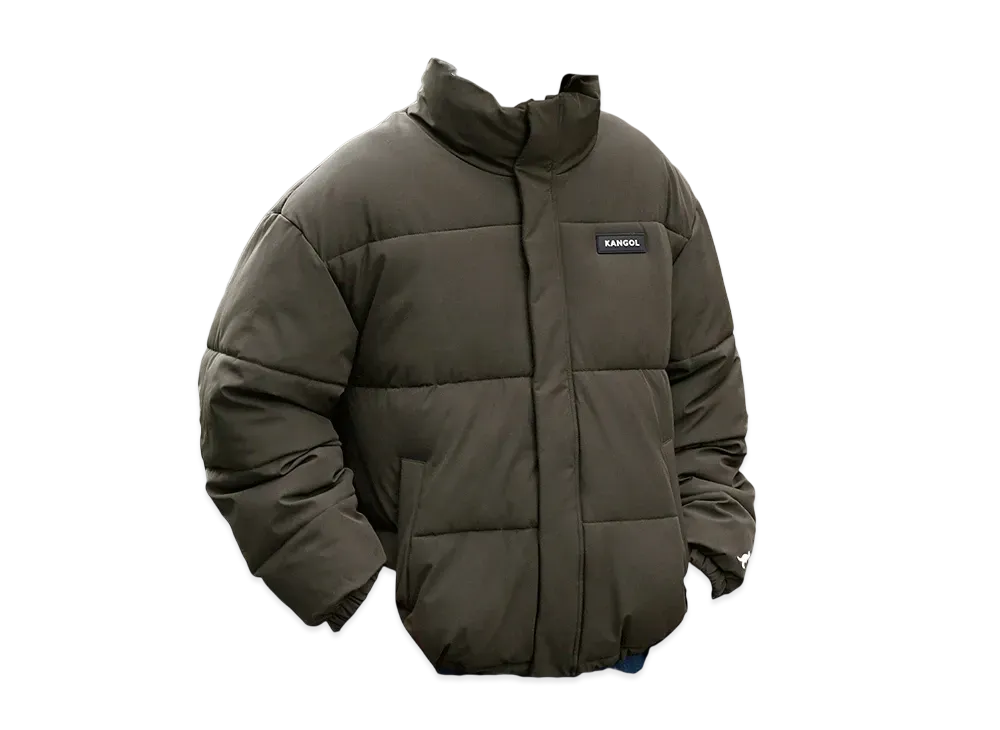 KANGOL Big Silhouette Rubber Name High Neck Volume Sleeve Padded Jacket "Ash Brown"