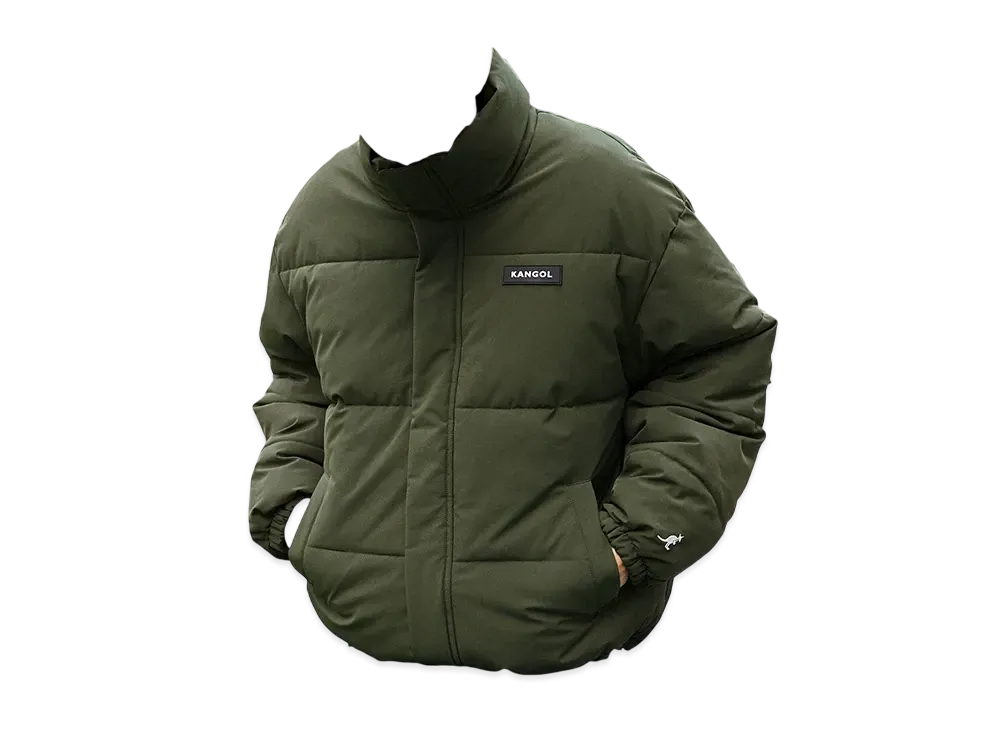 KANGOL Big Silhouette Rubber Name High Neck Volume Sleeve Padded Jacket "Olive"