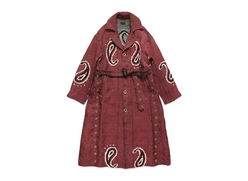 KAPITAL LUG PAYSLEY PATTERN LINEN WOOL DRAGGING COAT"Red"
