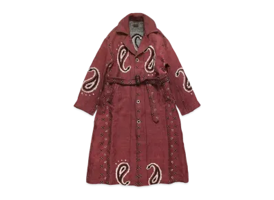 KAPITAL LUG PAYSLEY PATTERN LINEN WOOL DRAGGING COAT"Red"