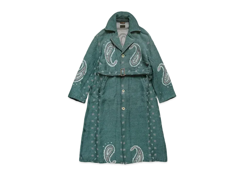 KAPITAL LUG PAYSLEY PATTERN LINEN WOOL DRAGGING COAT"Sax"