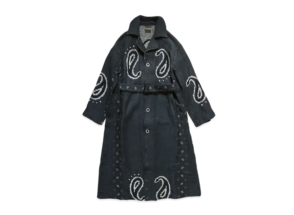 KAPITAL LUG PAYSLEY PATTERN LINEN WOOL DRAGGING COAT"Navy"