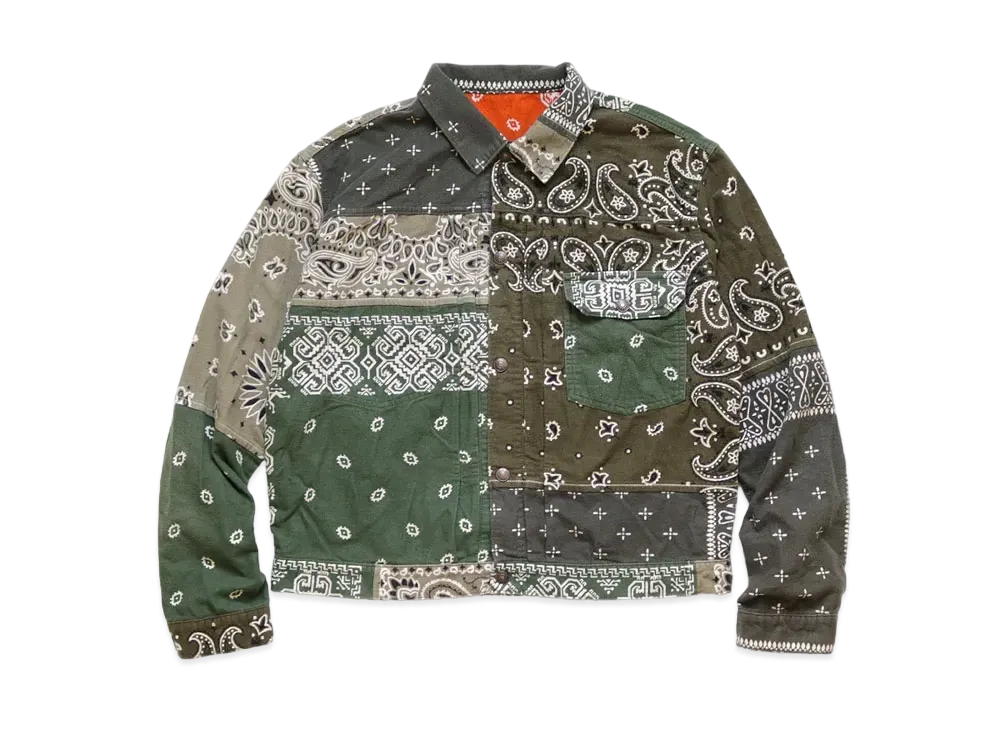 KAPITAL NER REVERSIBLE BANDANA 1ST JACKET "Khaki Orange"