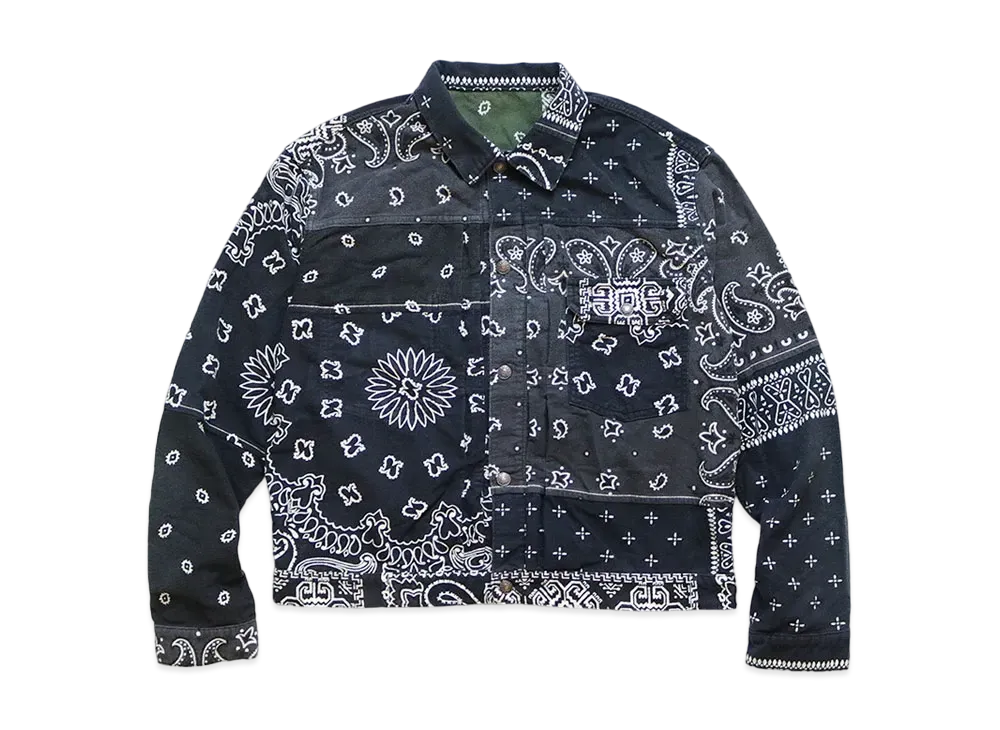 KAPITAL NER REVERSIBLE BANDANA 1ST JACKET "Black Khaki"