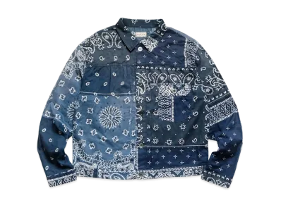 KAPITAL GAUZE BANDANA PATCHWORK 1ST JACKET "Purple Navy"