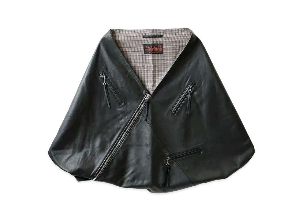 KAPITAL LEATHER RIDERS MINI PONCHO "Black"