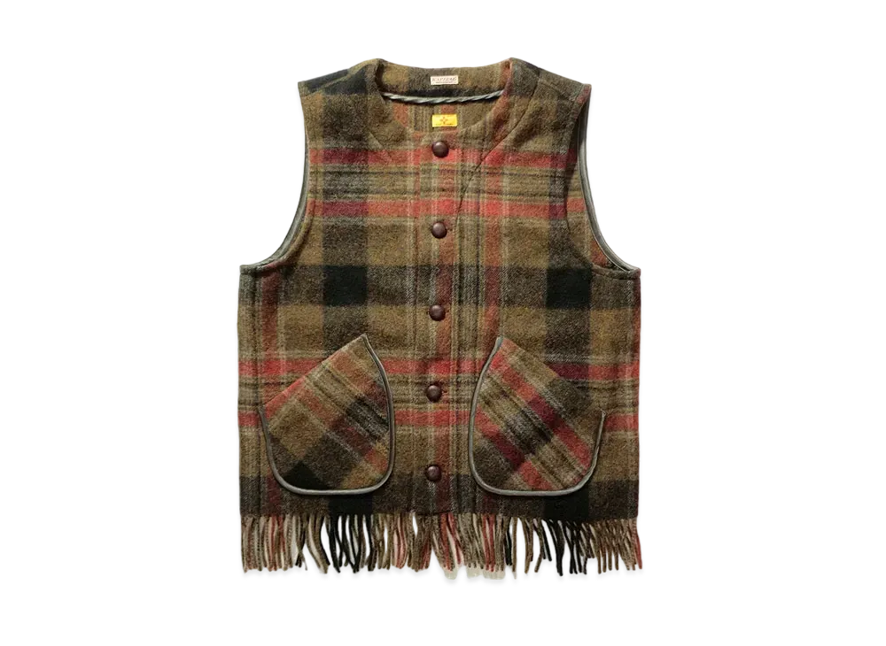 KAPITAL COUNTRY WOOL CHECK FRINGE GAUCHO VEST "Grayer"