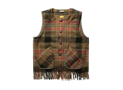 KAPITAL COUNTRY WOOL CHECK FRINGE GAUCHO VEST "Grayer"