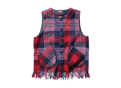 KAPITAL COUNTRY WOOL CHECK FRINGE GAUCHO VEST "Purple"