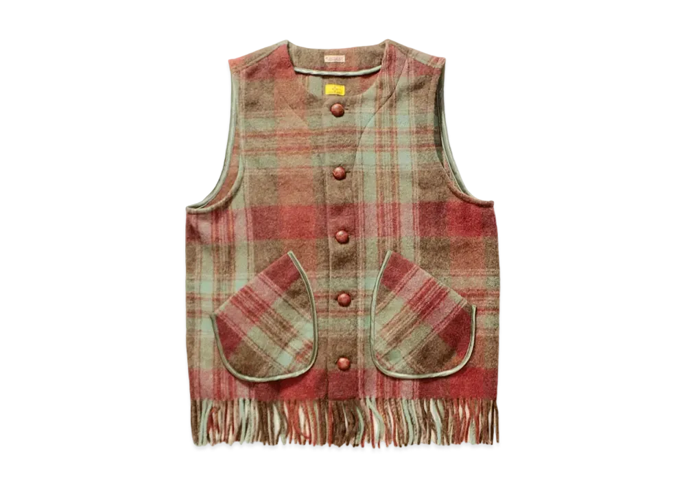 KAPITAL COUNTRY WOOL CHECK FRINGE GAUCHO VEST "Brown"
