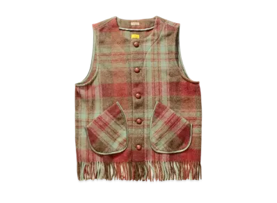KAPITAL COUNTRY WOOL CHECK FRINGE GAUCHO VEST "Brown"