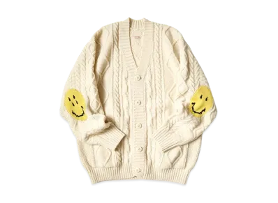KAPITAL 5G WOOL CABLE KNITTING HAPPY PATCH CARDIGAN "Quinity"
