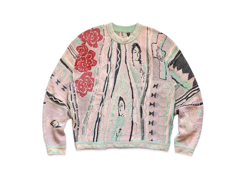 KAPITAL 7G KNIT VIRGIN MARIA GORDY CREW SWEATER "Light Pink"