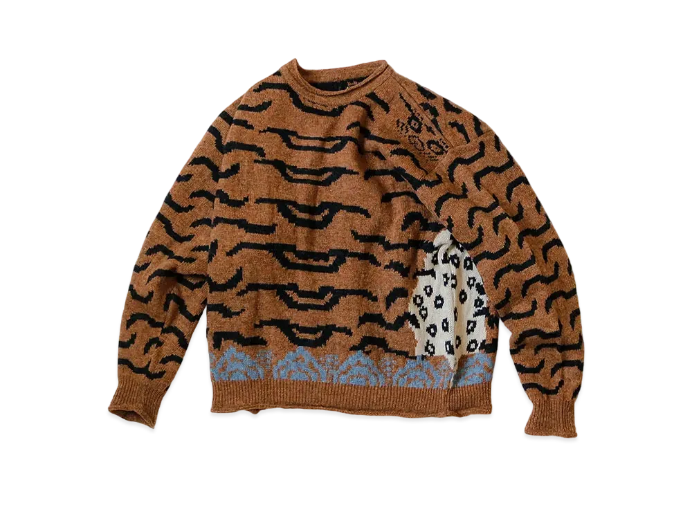 KAPITAL 7G WOOL NEPAL TIGER CREW SWEATER "Orange"