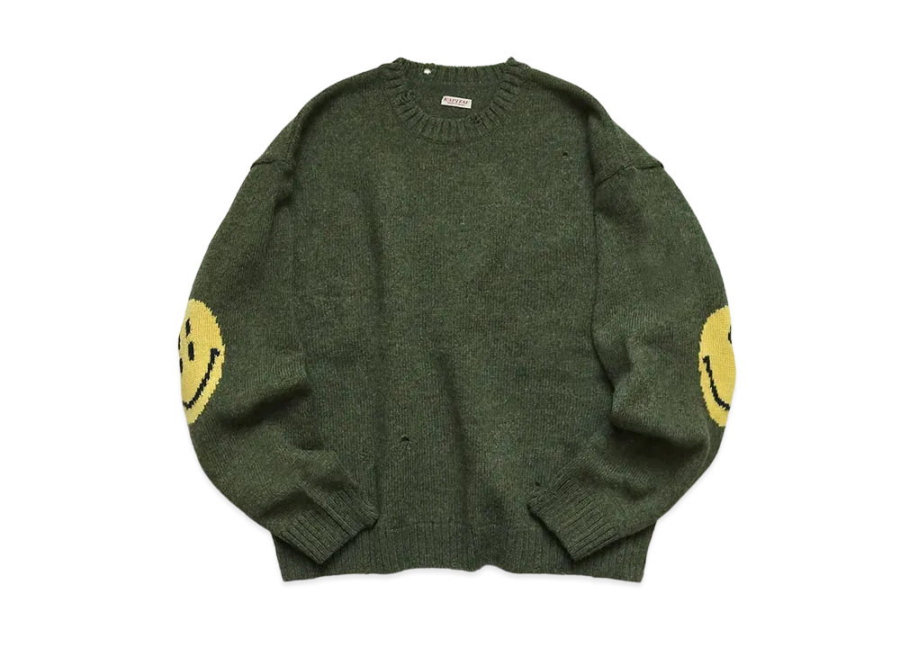 KAPITAL 7G WOOL HAPPY CREW SWEATER "Khaki"