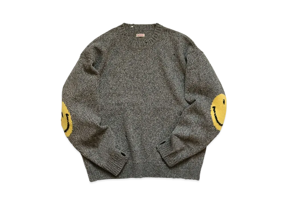 KAPITAL 7G WOOL HAPPY CREW SWEATER "Gray"