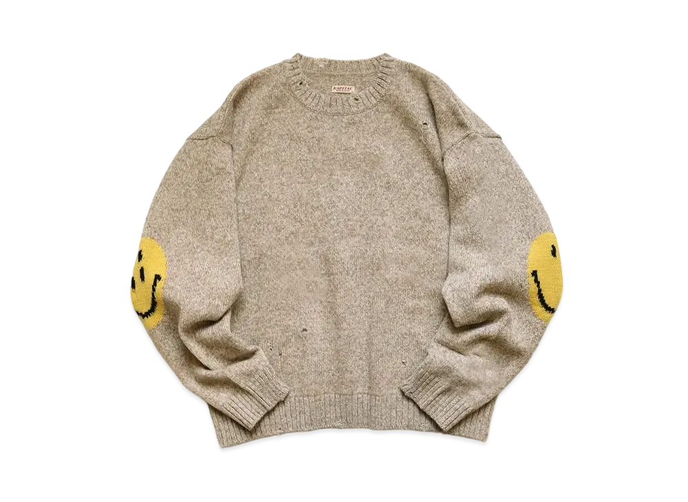 KAPITAL 7G WOOL HAPPY CREW SWEATER "Beige"