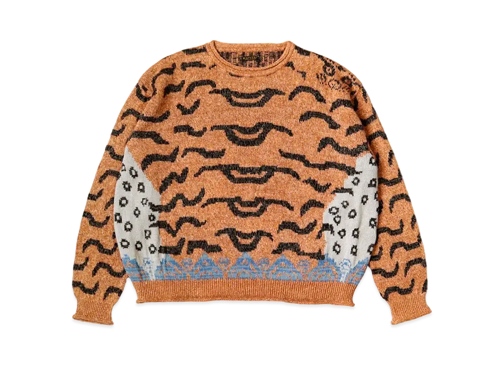 KAPITAL 7G LINEN NEPAL TIGER CREW SWEATER "Orange"