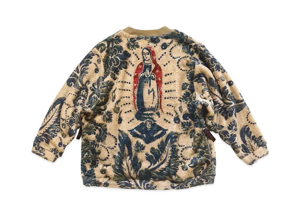KAPITAL DAMASK PATTERN FLEECE BIG CREWSWEAT(VIRGIN MARIA) "Beige"