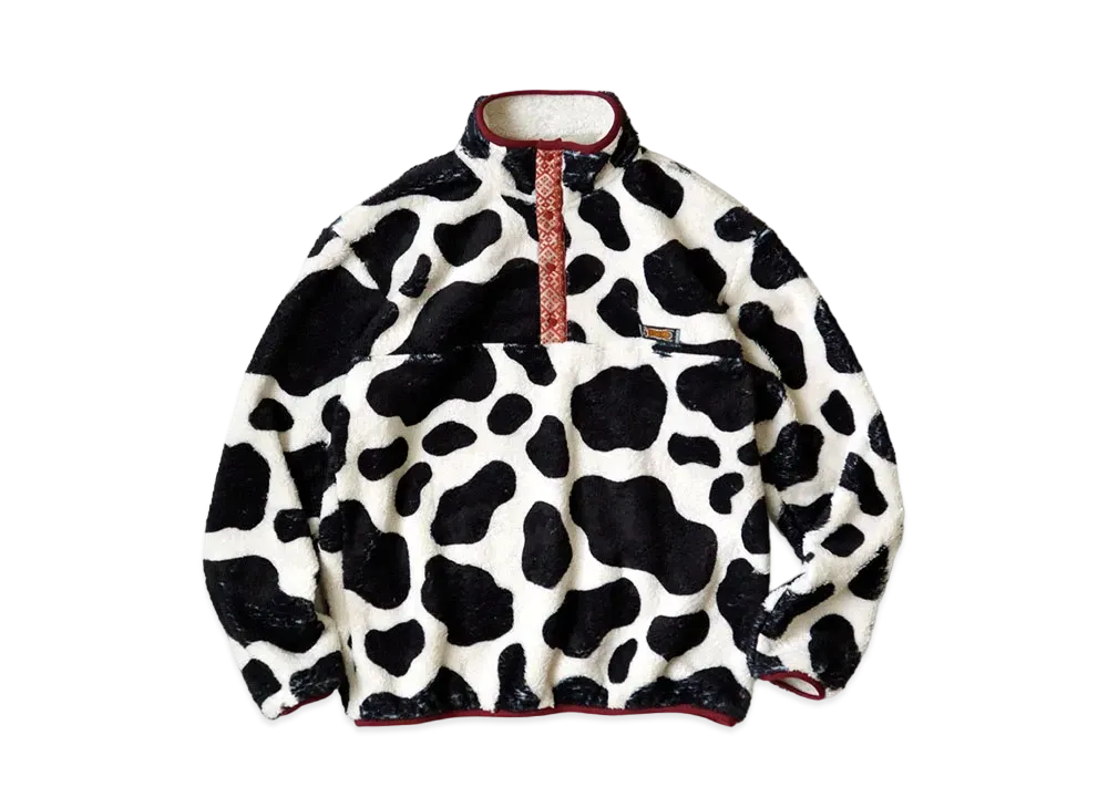 KAPITAL COWPRINT FLEECE SNAP T "White"