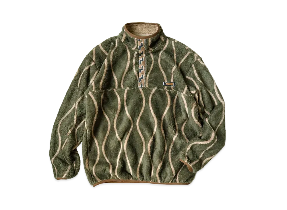 KAPITAL DRUNK STRIPES FLEECE SNAP T "Khaki"