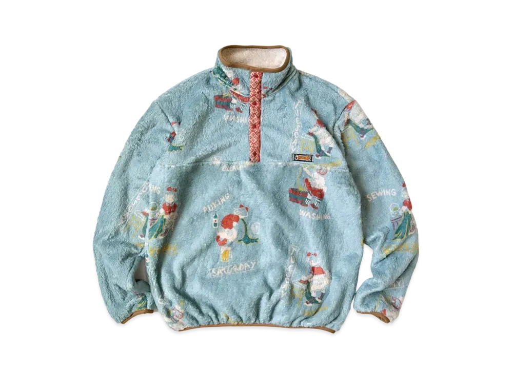 KAPITAL COUNTRY CALENDAR PATTERN FLEECE SNAP T "Sax"