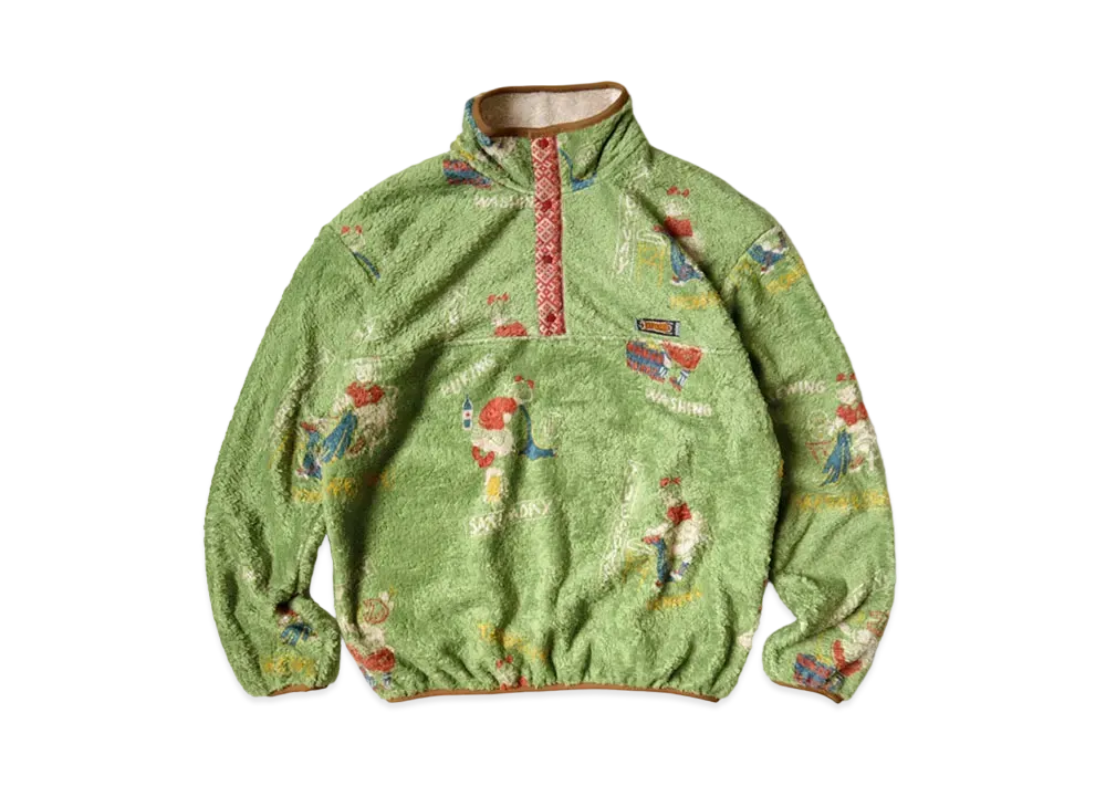 KAPITAL COUNTRY CALENDAR PATTERN FLEECE SNAP T "Light Green"