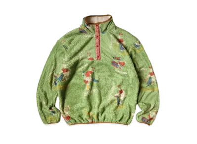 KAPITAL COUNTRY CALENDAR PATTERN FLEECE SNAP T "Light Green"