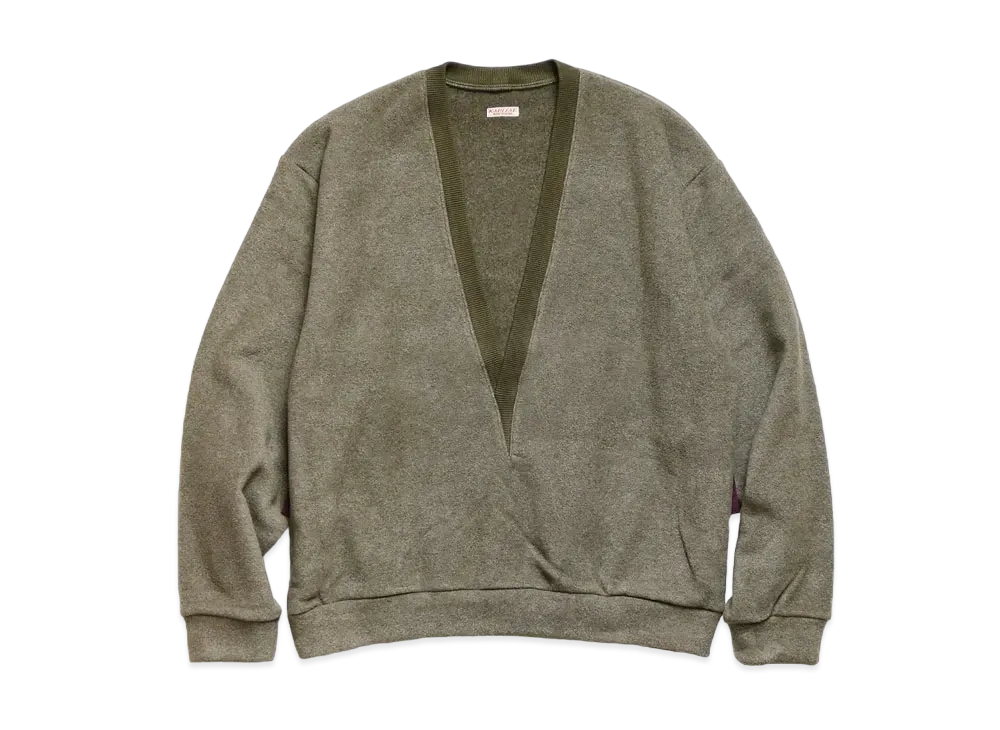 KAPITAL REVERSE FLEECE DEEP V-NECK SWEAT "Khaki"