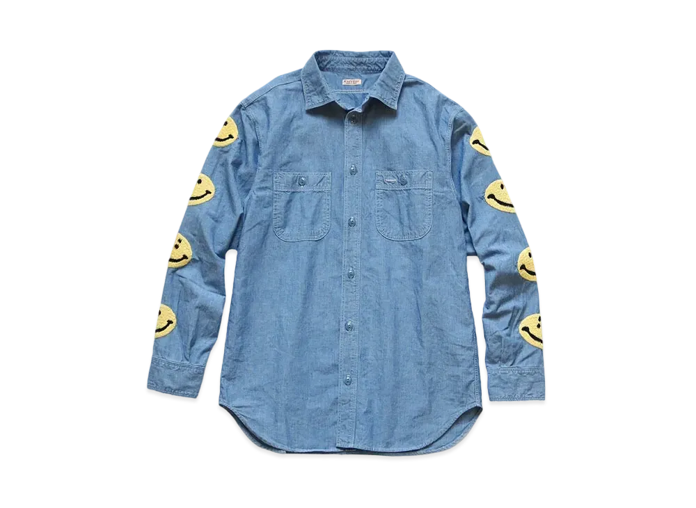 KAPITAL SHANBURI WORKSHIRT (HAPPY EMBROIDERY) "Sax"