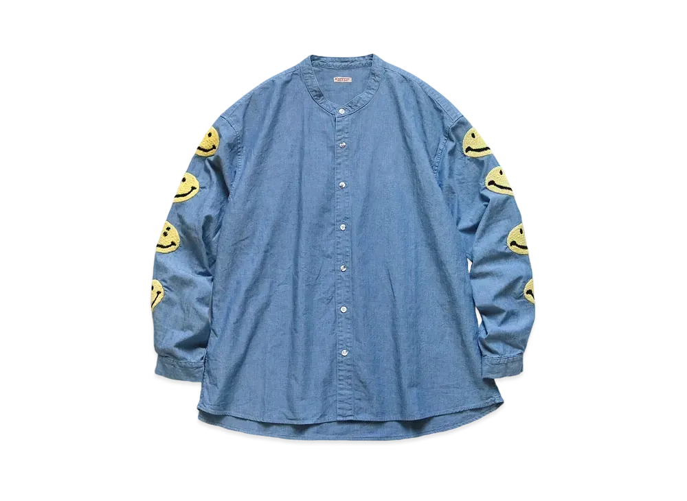 KAPITAL SHANBURET BAND COLOR SHIRT (HAPPY EMBROIDERY) "Sax"